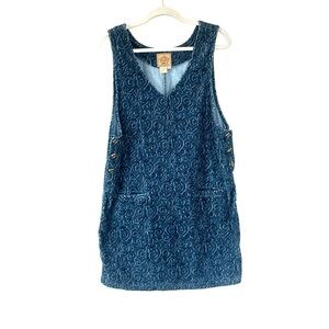 AMI Blue Corduroy Jumper Dress V Neck Pinafore Sleeveless 100% Cotton M